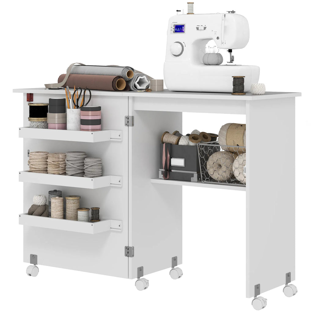 Folding Sewing Machine Cabinet with Storage Bins and Lockable Wheels – image 2