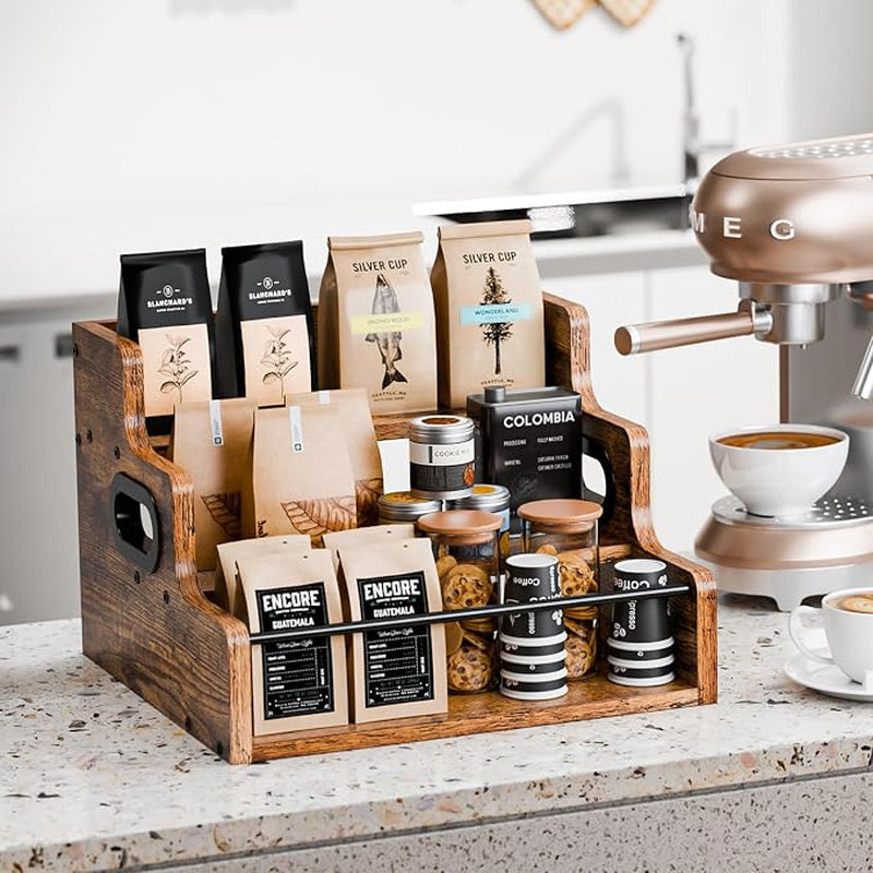 3-Tier Countertop Bottle Display Shelf, Wood Syrup and Beverage Rack – image 2