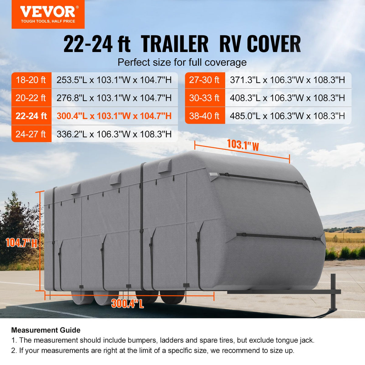 Travel Trailer Cover for 22-24 Ft RVs, 4-Layer with Tire Covers – image 2
