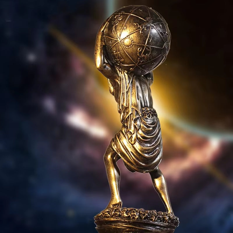 Atlas Holding Globe Statue Bronze Finish Decor