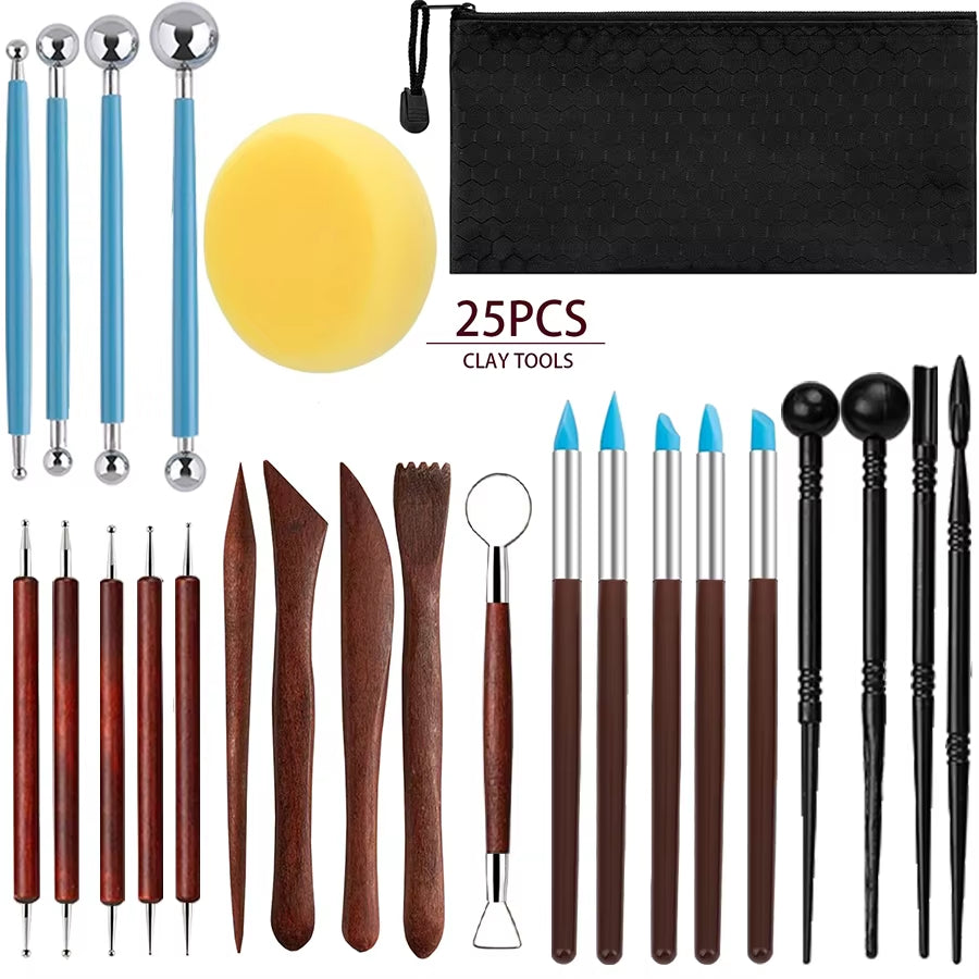 Pottery Clay Sculpting Tool Set, 25 Pc Double-Sided Wood – image 8