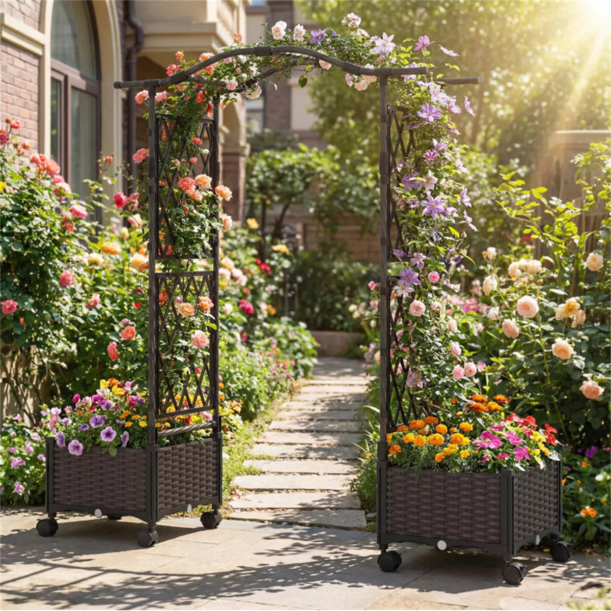 Raised Garden Bed, Self-Watering Vertical with Trellis and Wheels – image 10