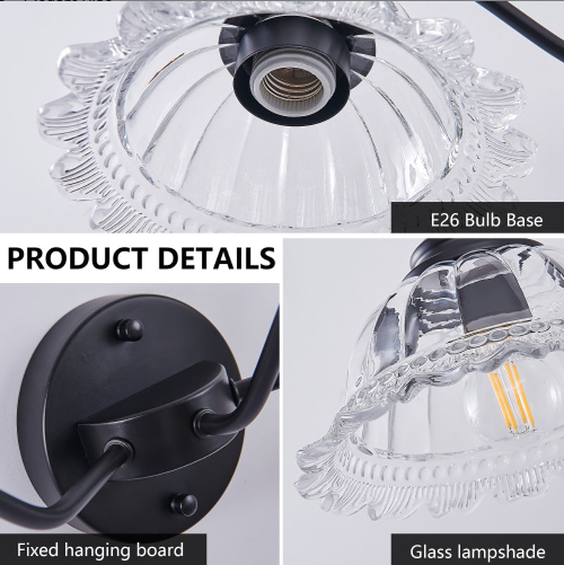 Vintage 2-Light Black Bathroom Wall Sconce with Glass 20 Inch