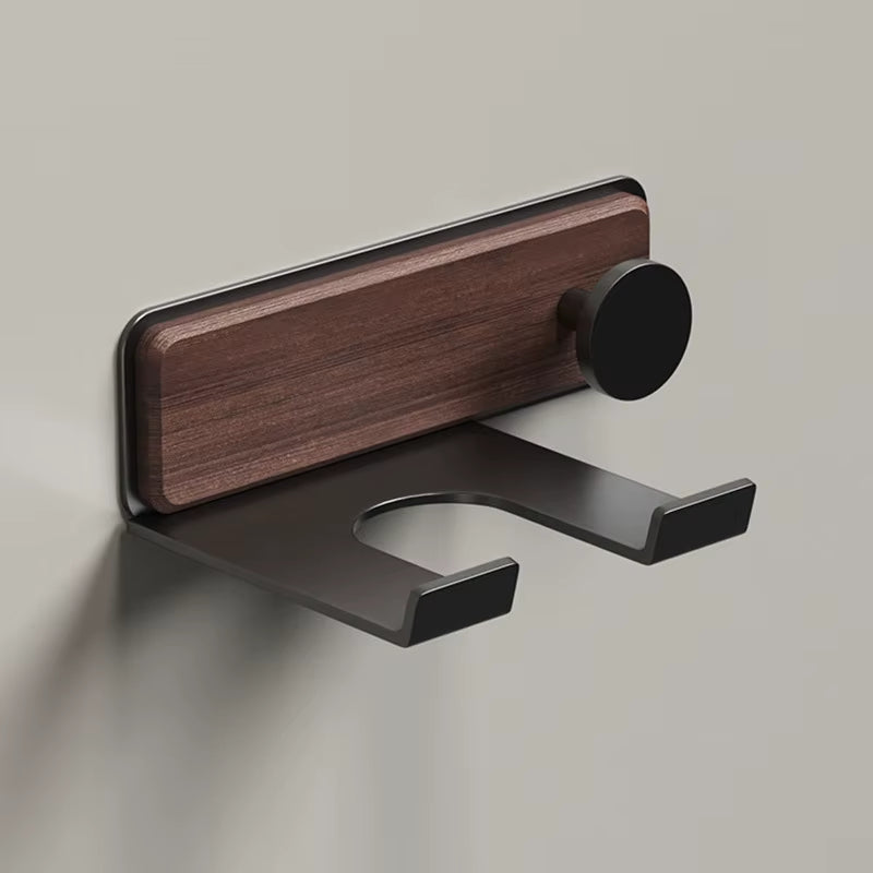 Wall Mounted Hair Dryer Holder, Punch-Free Wood and Aluminum Rack – image 2