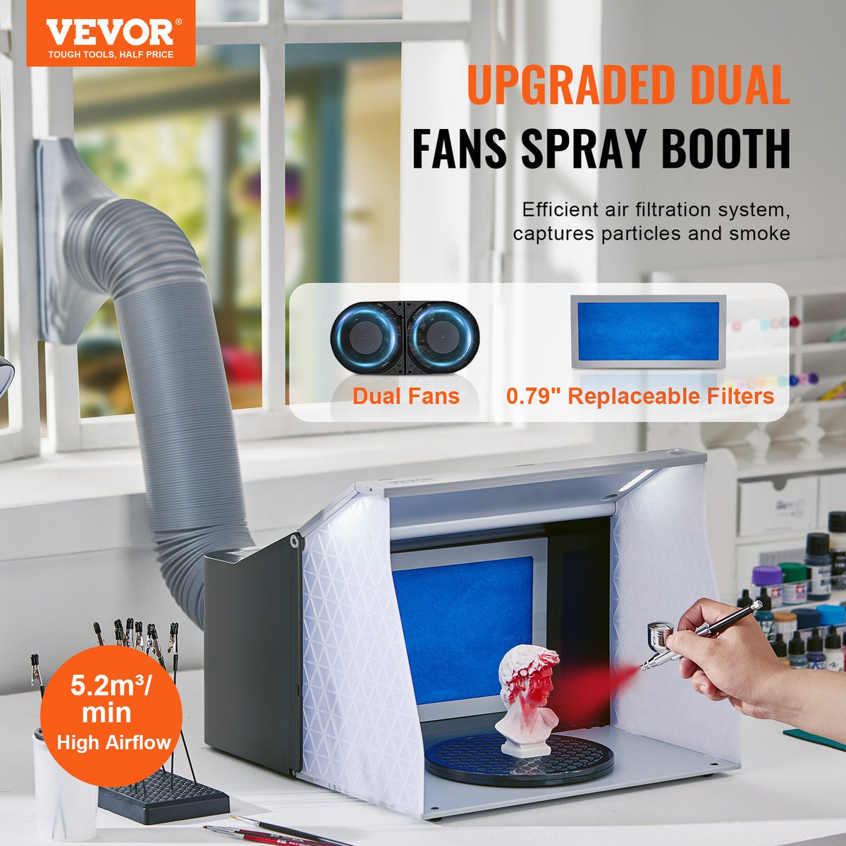 Portable Hobby Spray Booth with LED Lights, Dual Fans and Turntable – image 2