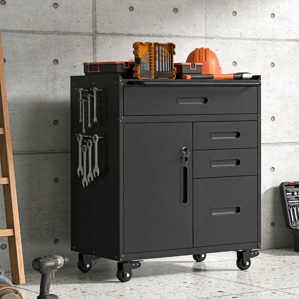 34 in Rolling Tool Storage Cabinet with 4 Drawers and Lockable Compartment – image 2