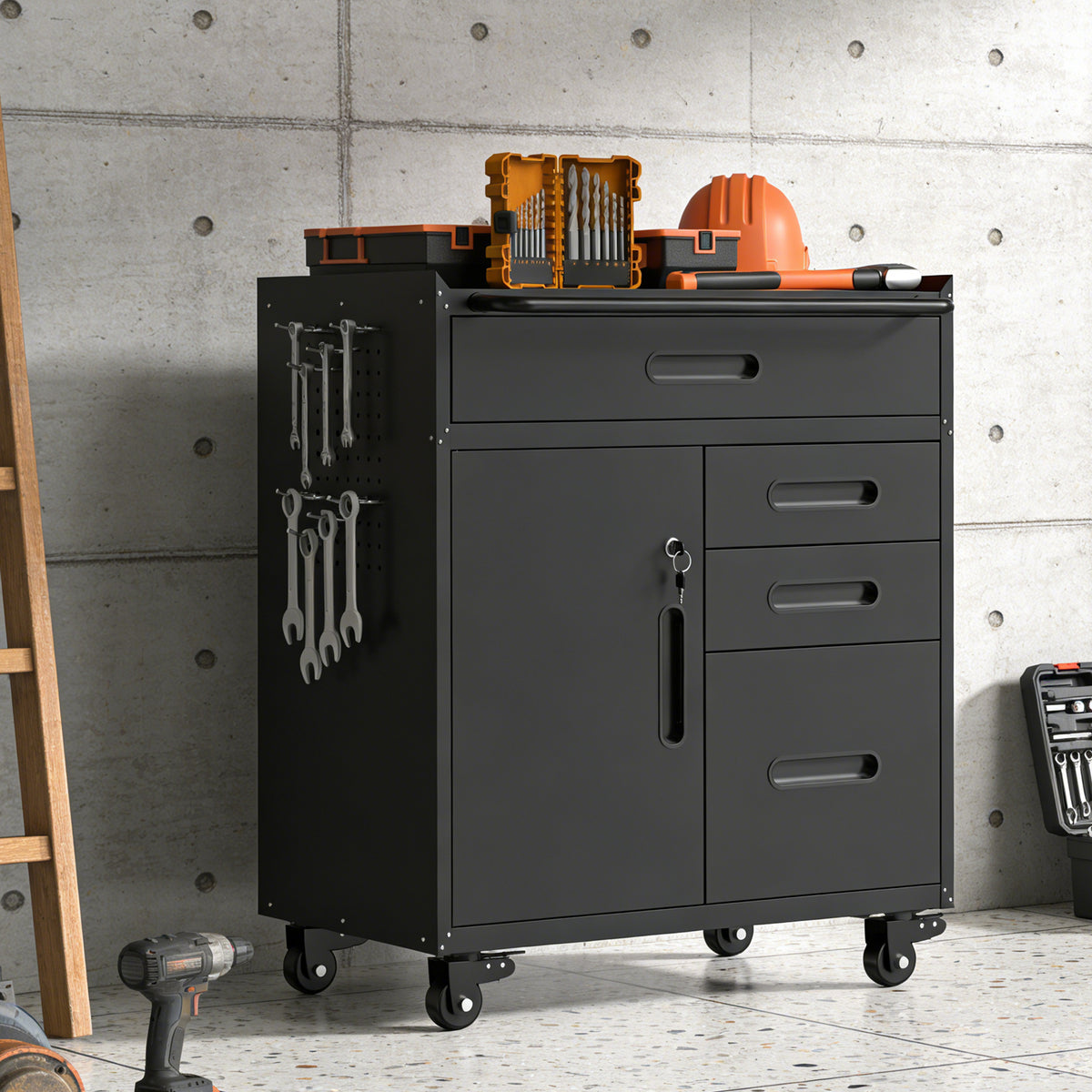 34 in Rolling Tool Storage Cabinet with 4 Drawers and Lockable Compartment – image 2