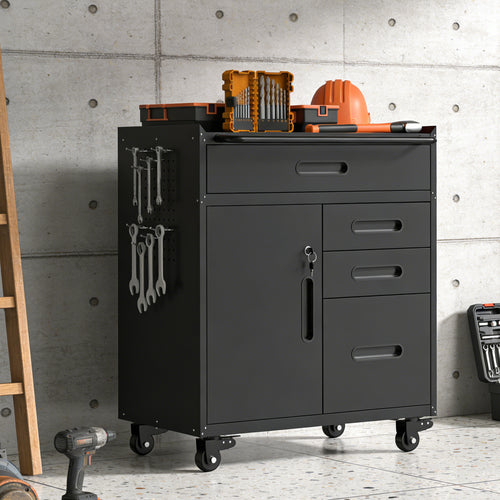 34 in Rolling Tool Storage Cabinet with 4 Drawers and Lockable Compartment – image 2
