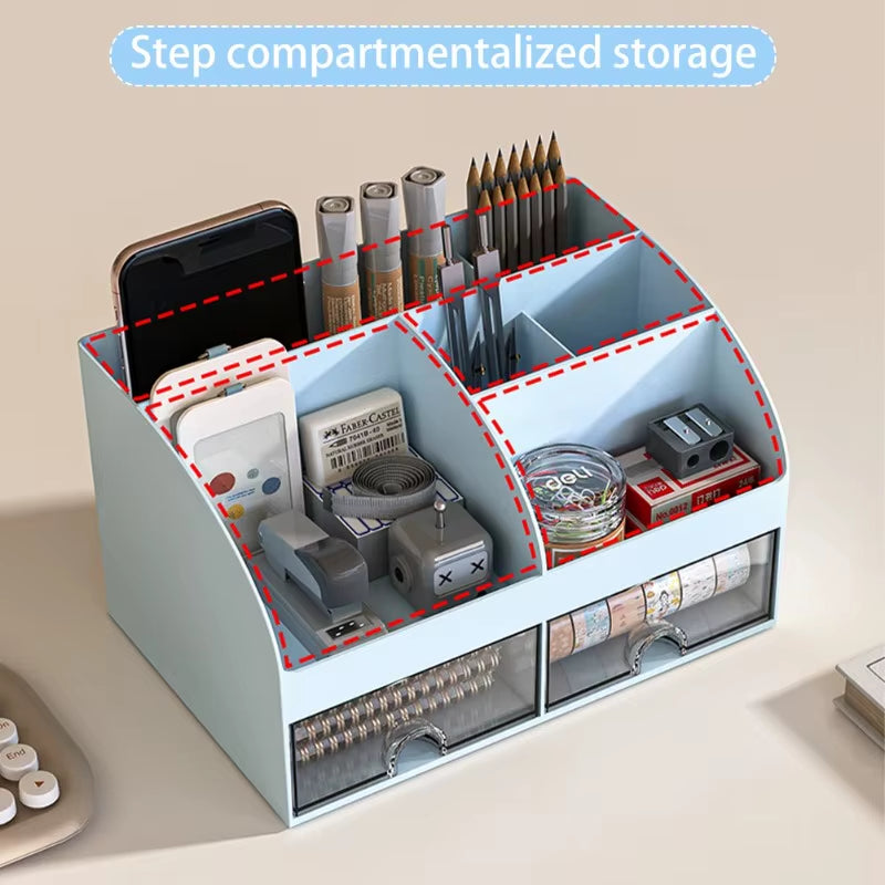 Desk Organizer Box with 6 Compartments and 2 Drawers – image 3
