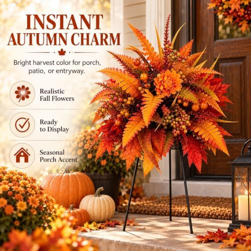 Fall Harvest Floral Garden Stake, Artificial Flowers with Stand, 2 Pc – image 2