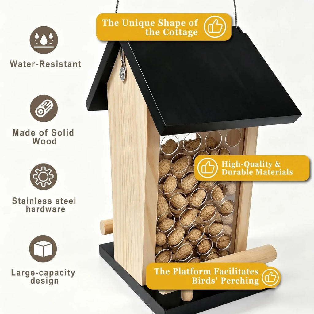 Peanut Bird Feeder - Solid Wood Hanging Feeder for Crows & Jays – image 3