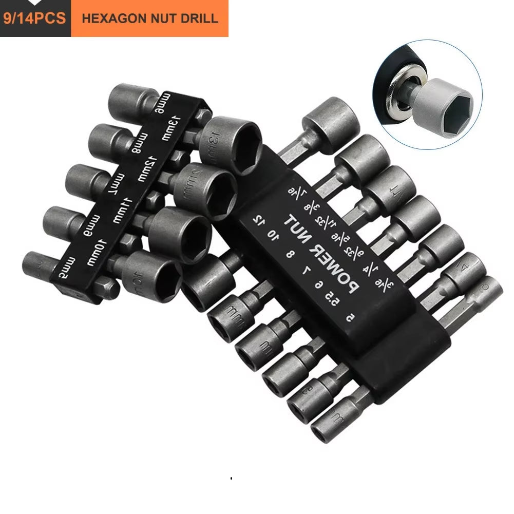 Nut Driver Bit Set, 1/4-Inch Hex Shank Metric and SAE Sockets – image 2