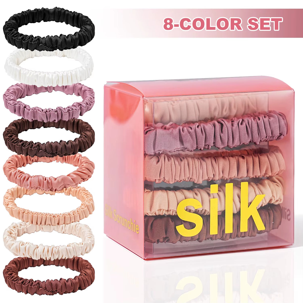 Skinny Scrunchies 8-Pack, Smooth Ponytail Holders in Gift Box – image 2