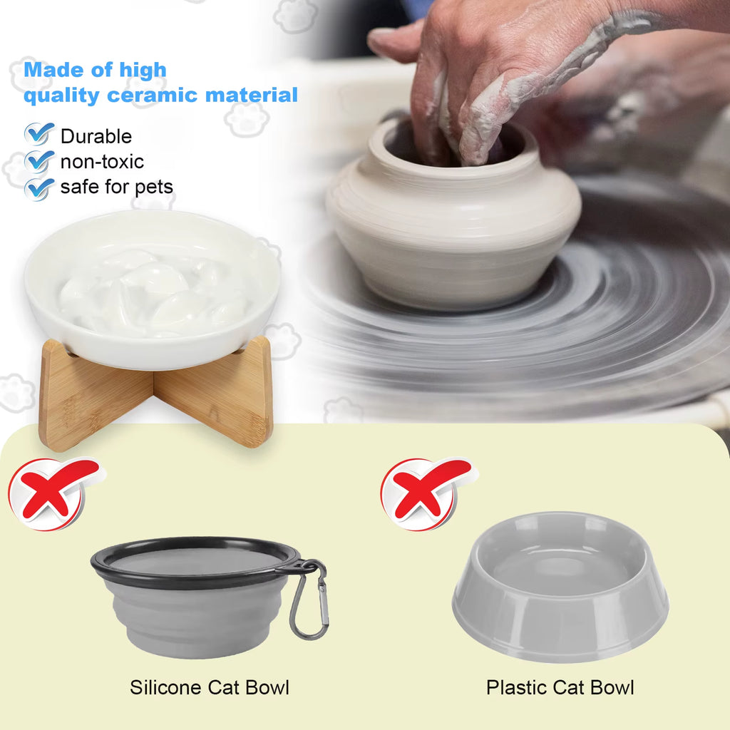 Raised Cat Bowl, Elevated Ceramic Bowl with Wood Stand – image 6