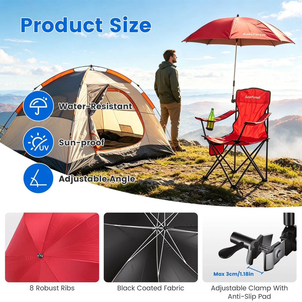 Camping Chair with Umbrella, Folding Outdoor Chair with Cup Holder – image 5