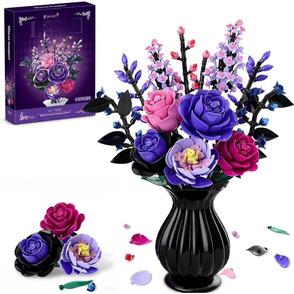 Rose Bouquet Building Set – Purple Botanical Blocks Decor