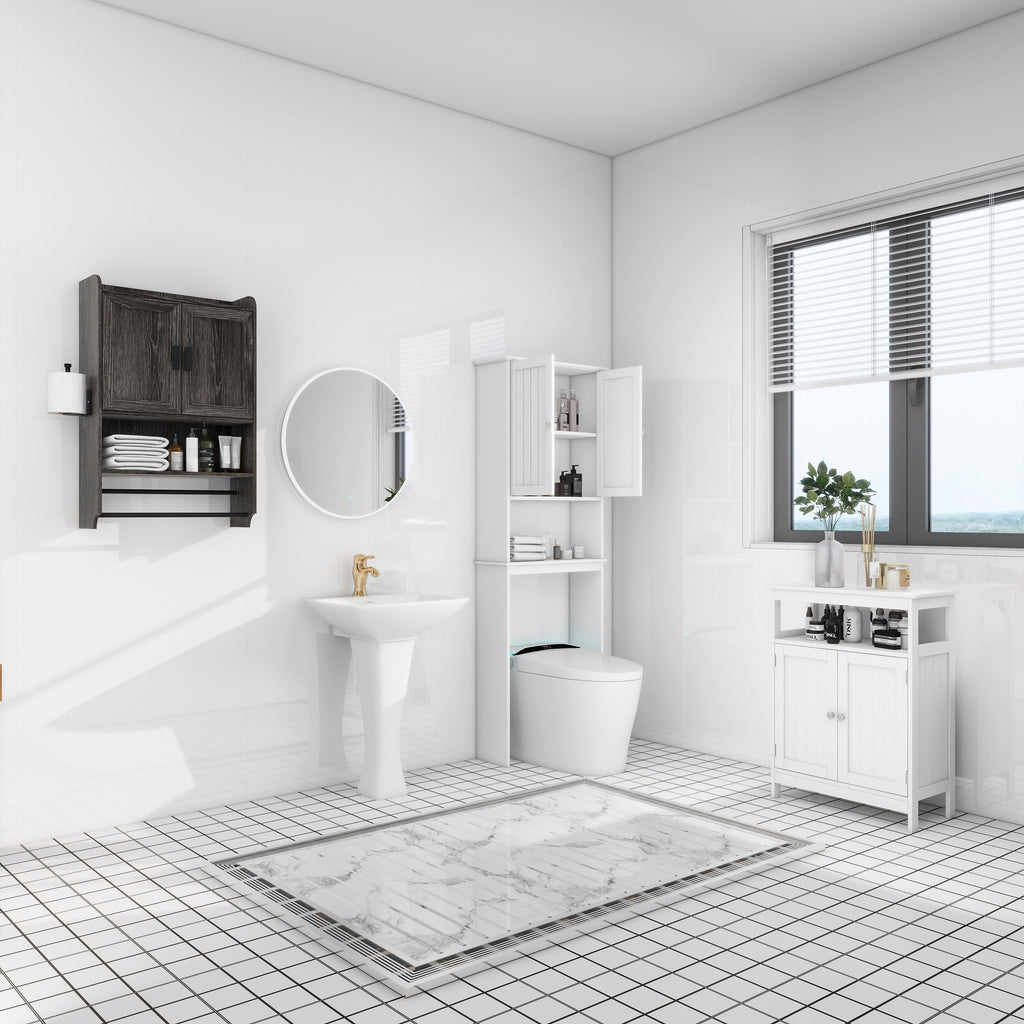 Bathroom Wall Cabinet with Towel Bar and Paper Holder, Grey – image 3