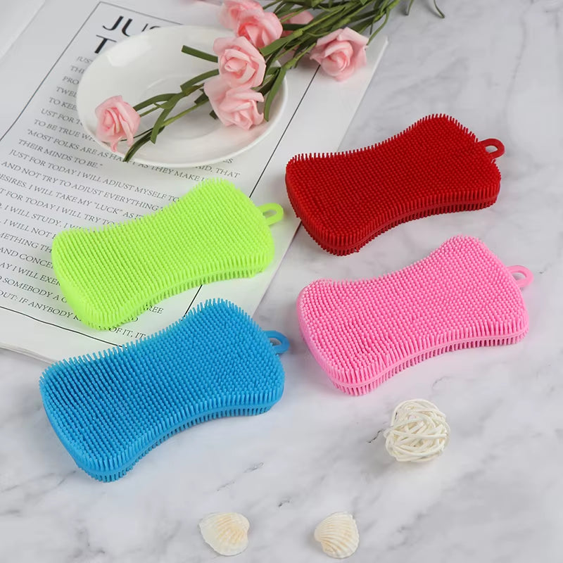 Silicone Dish Scrubber Brush - Pot, Pan & Produce Cleaning Sponge