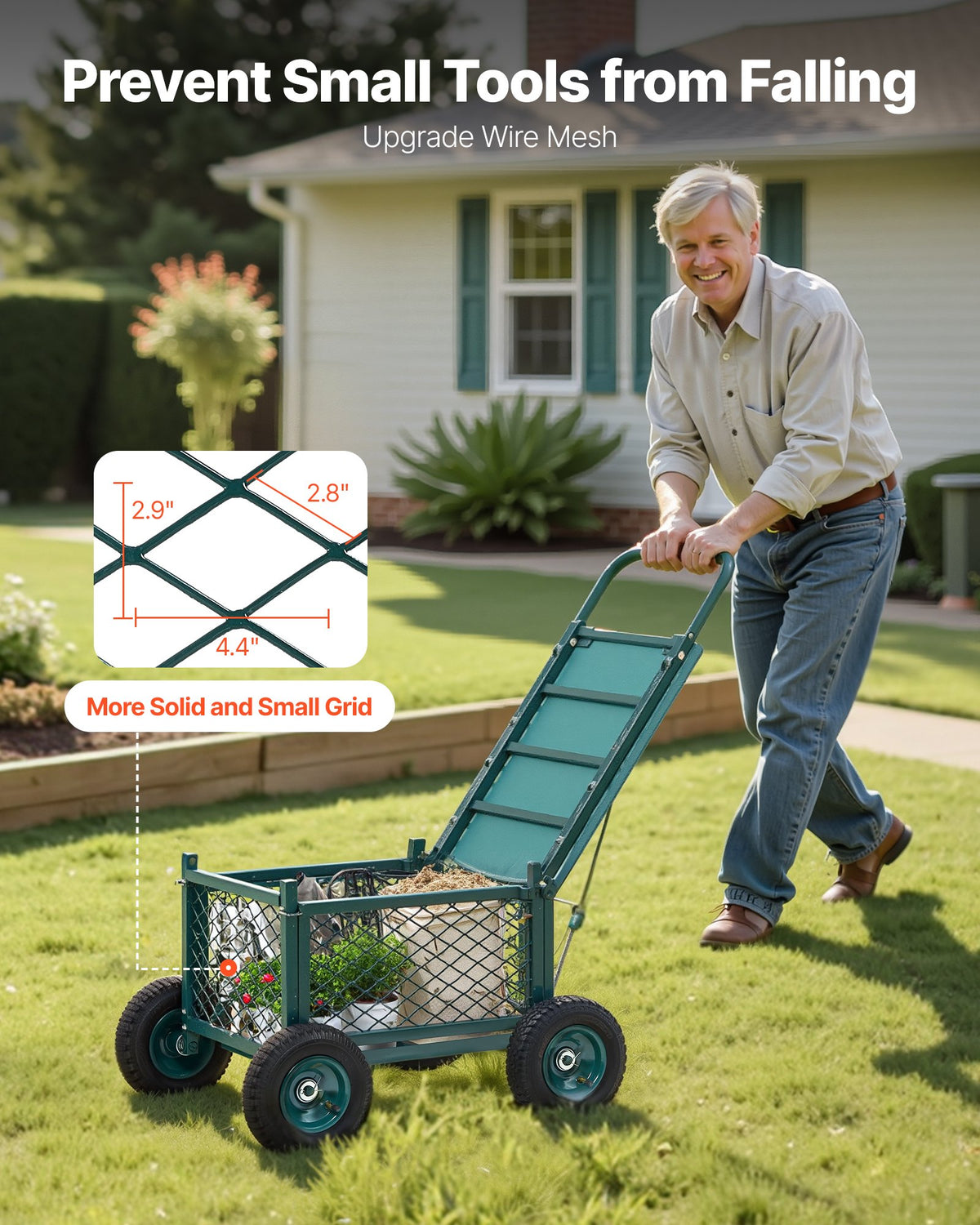 Garden Seat Cart, Rolling with Storage Basket and Wheels – image 6