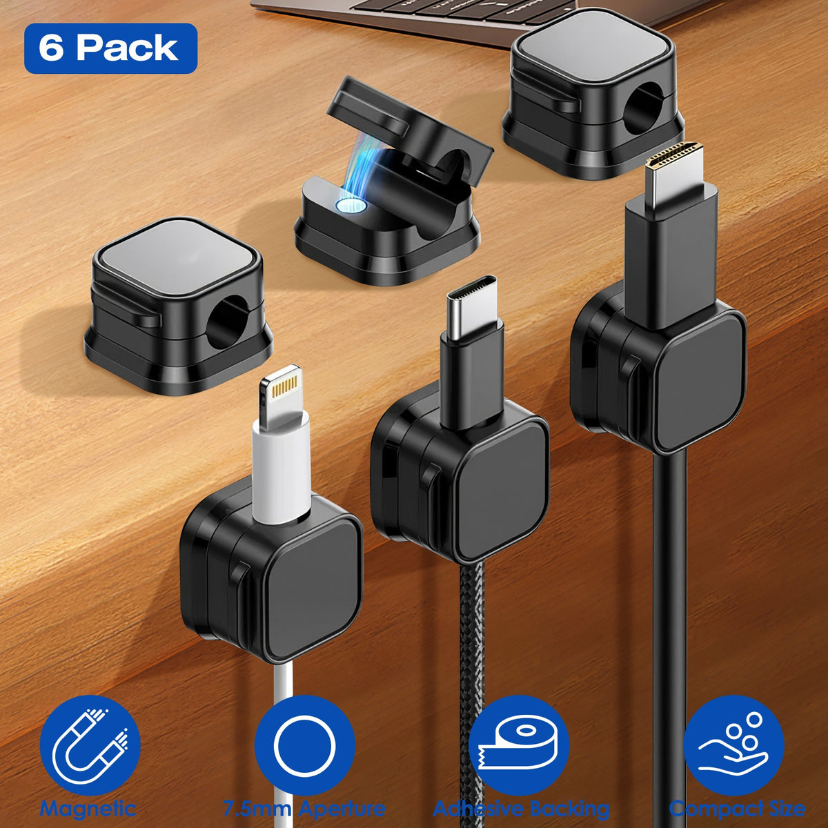 Magnetic Cable Clips – 6 Pack Adhesive Cord Organizer – image 2