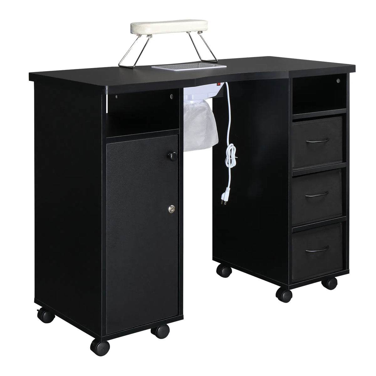 Rolling Manicure Table with Built-In Fan, Double Cabinet and 3 Drawers – image 13