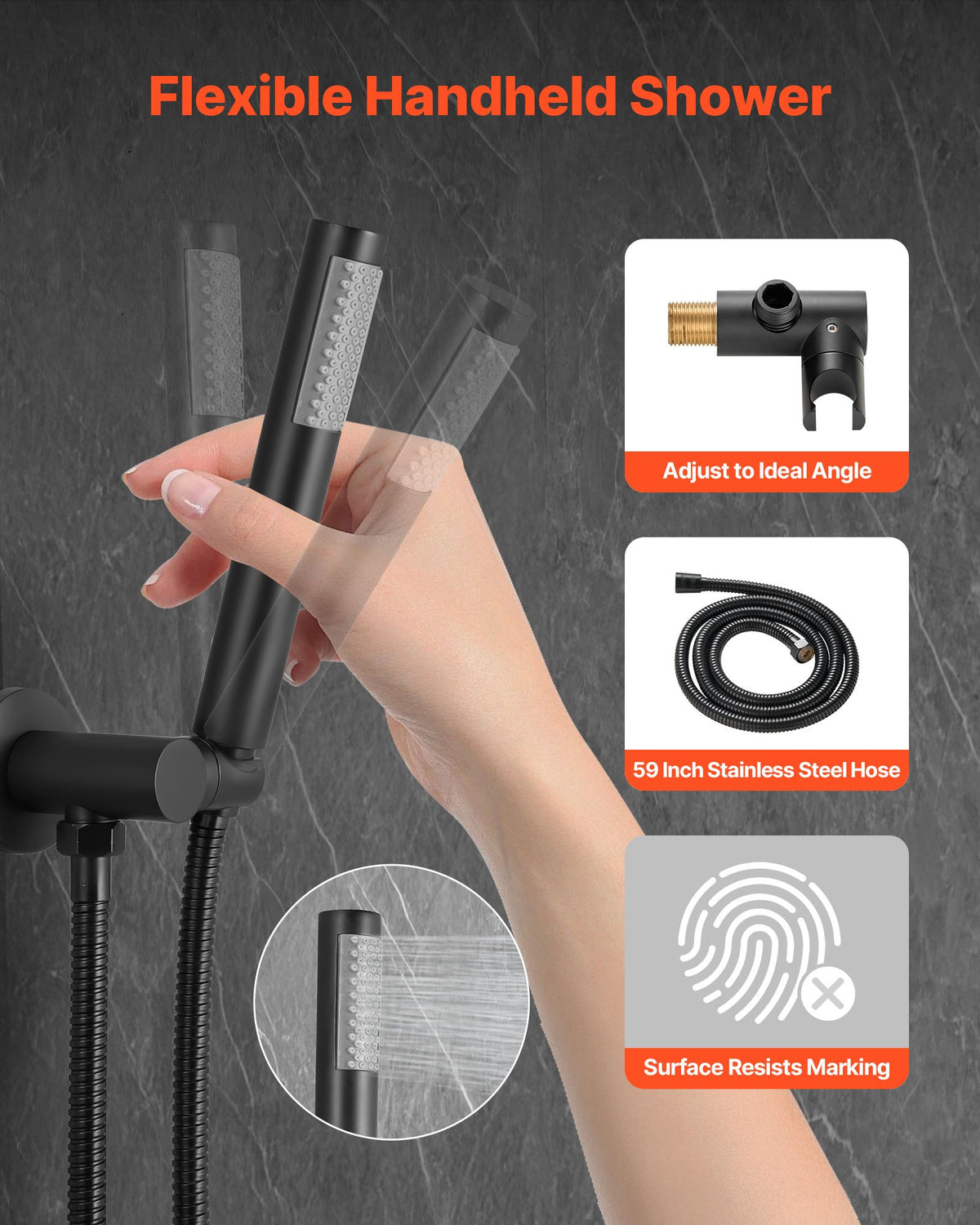 Rain Shower System, 10 in round Head, Handheld Spray & Brass Valve, Matte Black
