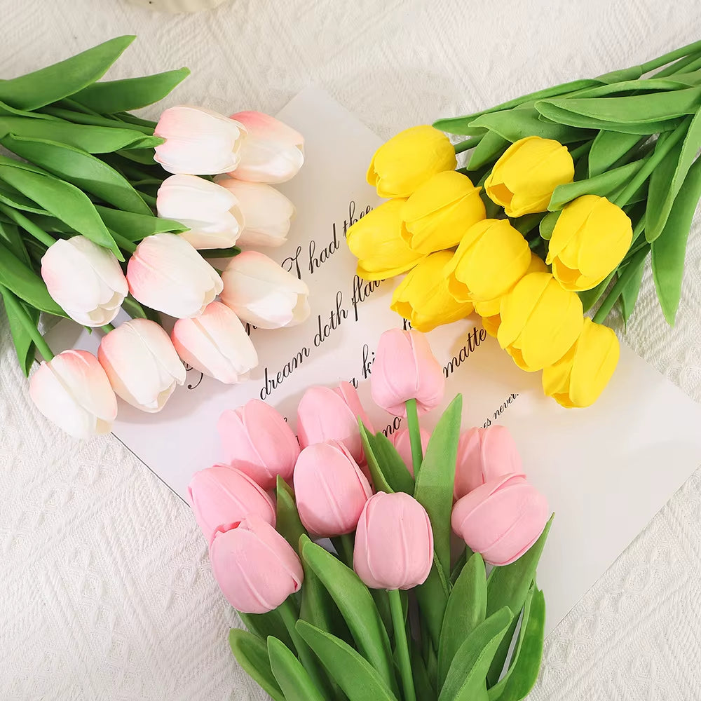 Artificial Tulips 10 Pack - Real Touch Fake Flowers