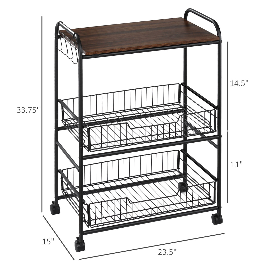 Rolling Kitchen Cart 3-Tier with Wire Baskets & Wheels – image 3