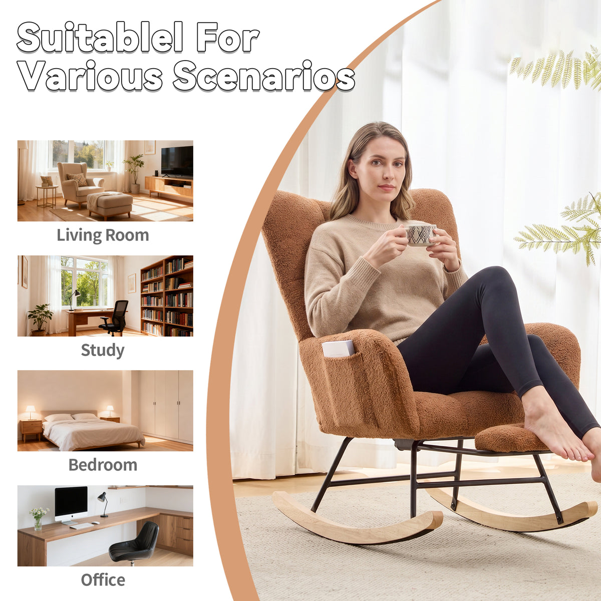 Teddy Fleece Wingback Nursery Glider Rocker with Ottoman Set – image 4
