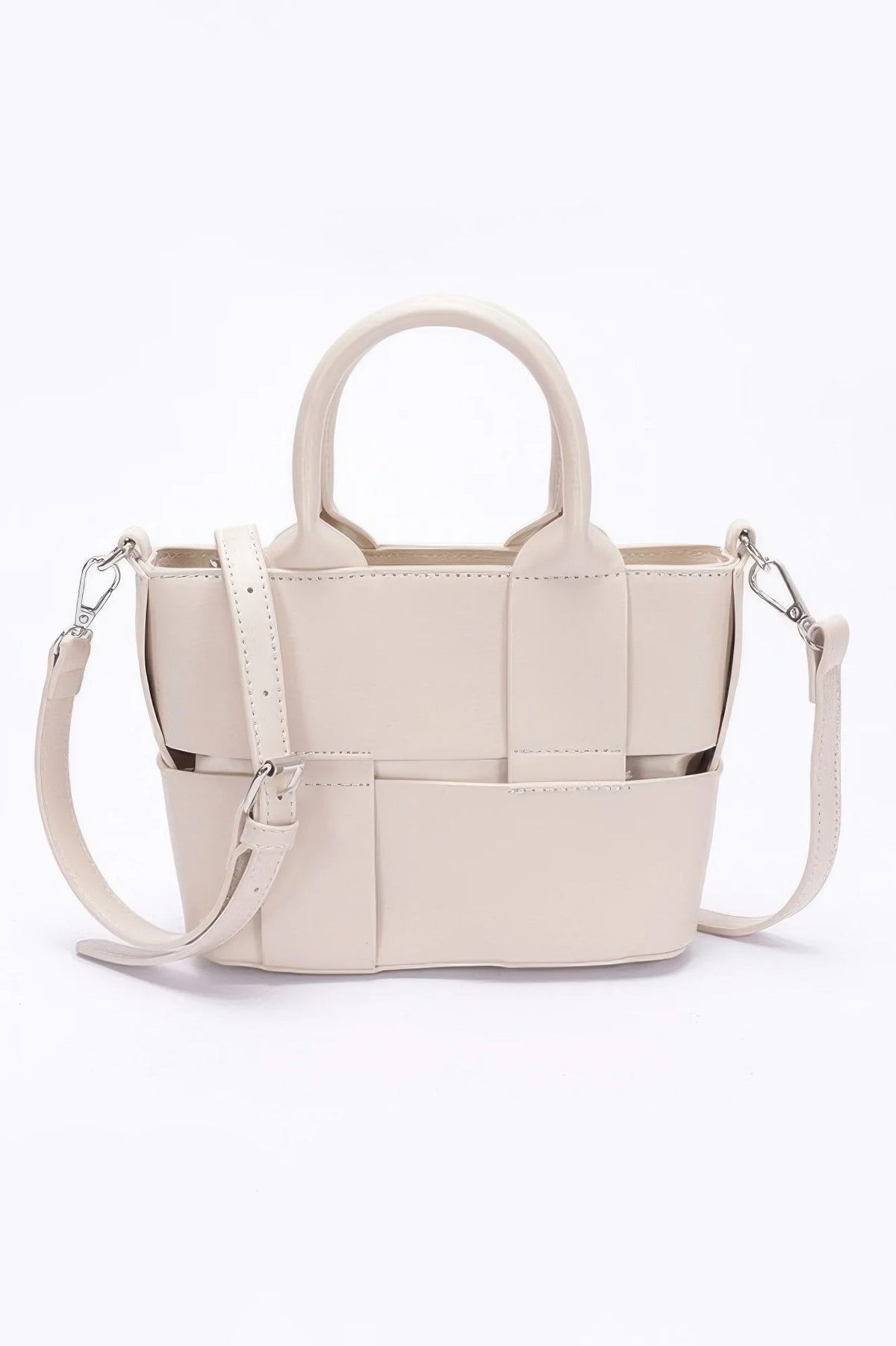 Faux Leather Mini Tote Bag with Strap, Burgundy – image 4