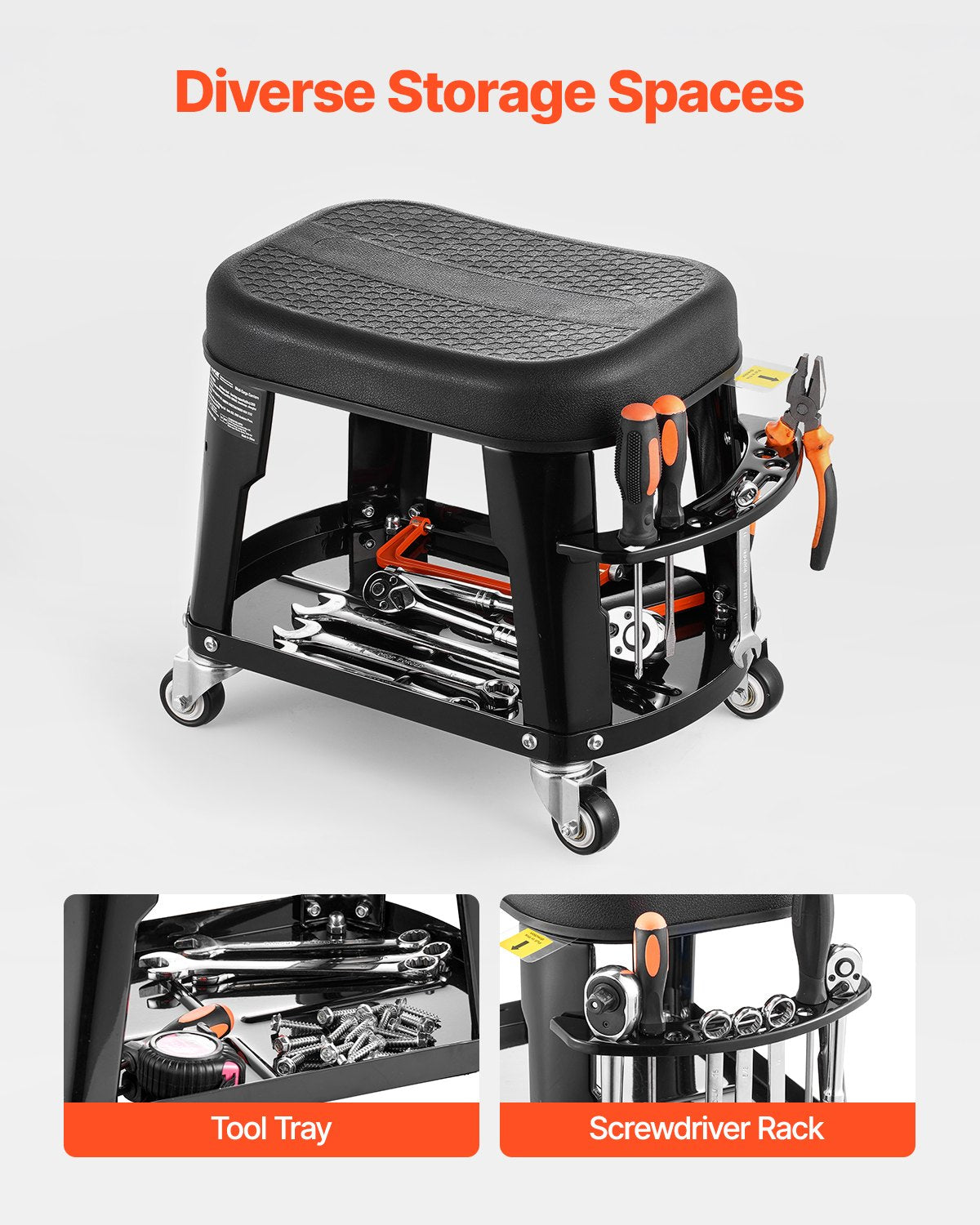 Rolling Mechanic Stool with Tool Tray, 300 lb Capacity – image 2