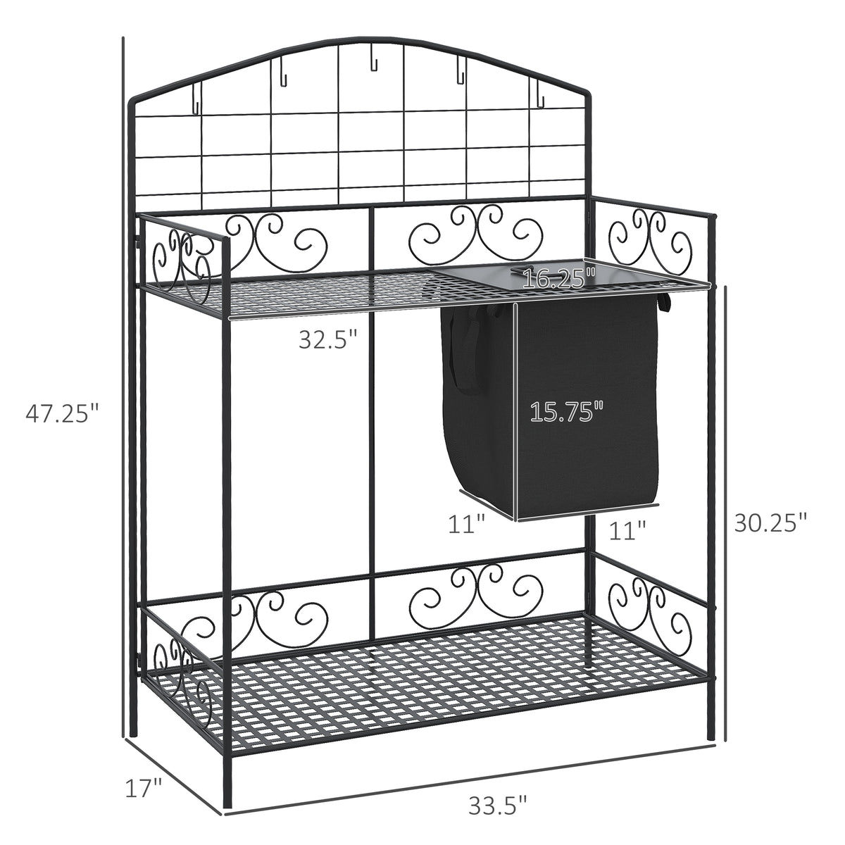 Folding Metal Potting Table with Soil Bag, Tool Hooks and Shelf – image 3