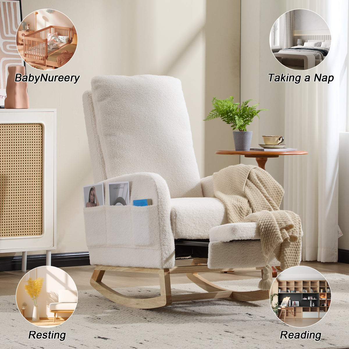 Upholstered Nursery Rocking Chair with Footrest and Side Pocket – image 8