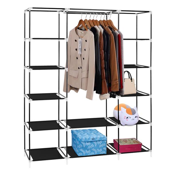 Portable Wardrobe Closet 5-Tier 12 Shelves Fabric Cover, Black – image 2