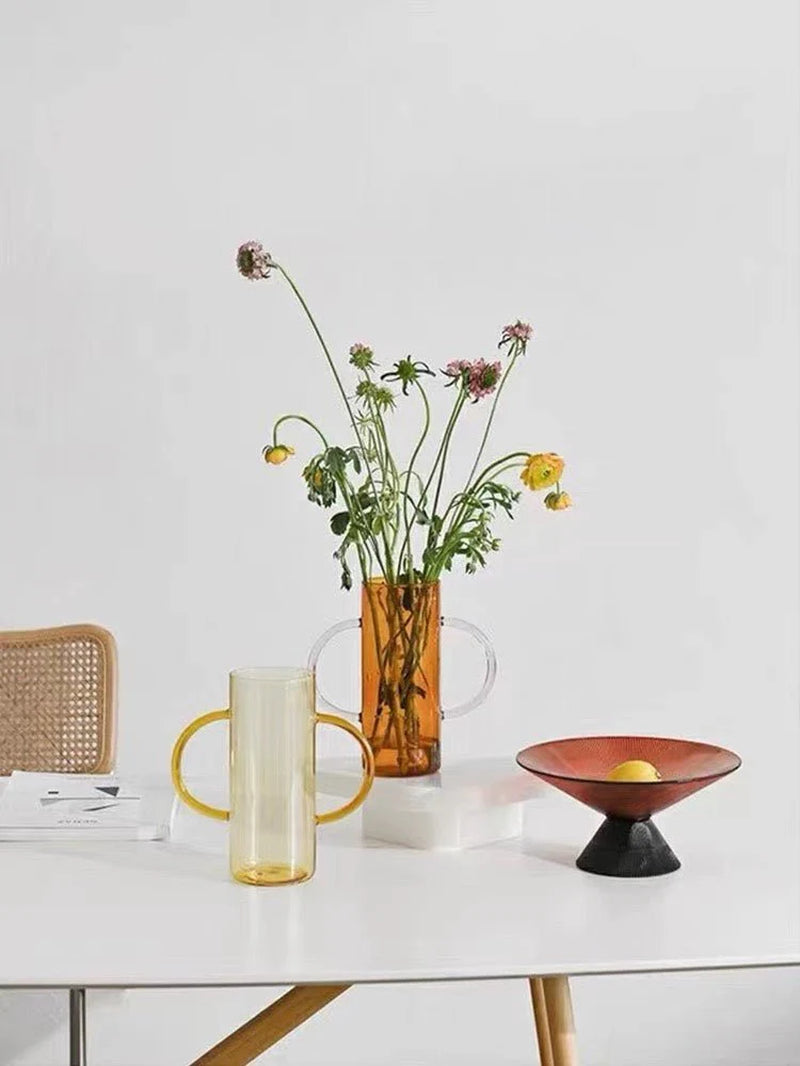 Dual Handle Colored Glass Flower Vase – image 5