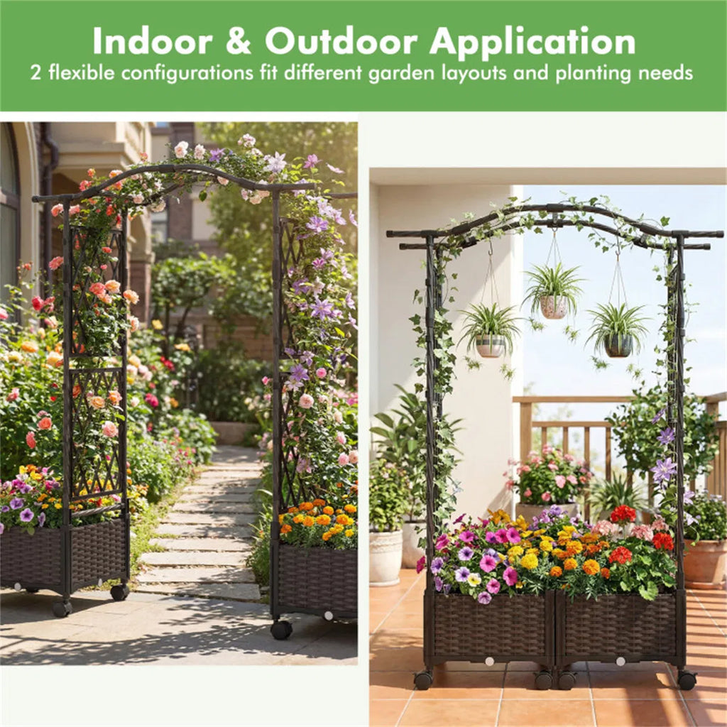 Raised Garden Bed, Self-Watering Vertical with Trellis and Wheels – image 9
