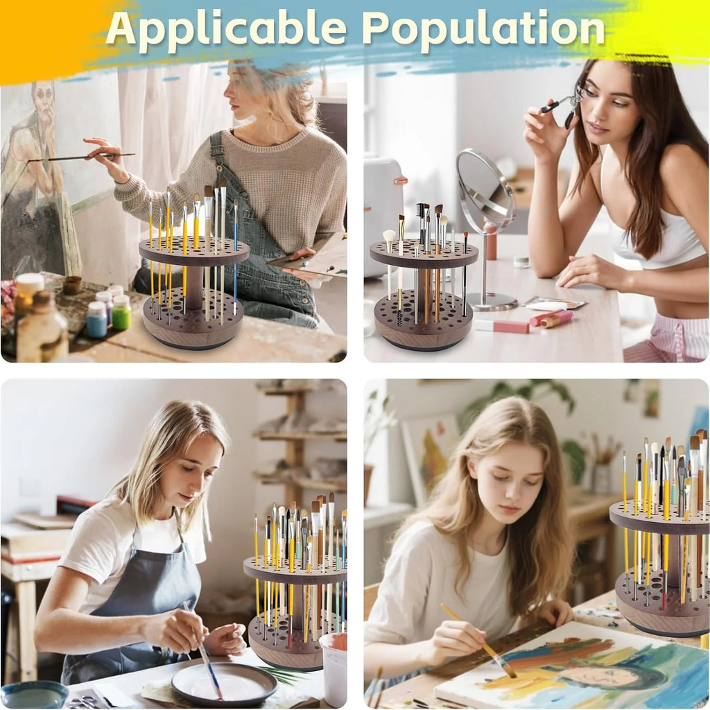Paint Brush Holder, 360° Rotating Hardwood Desk Organizer – image 6