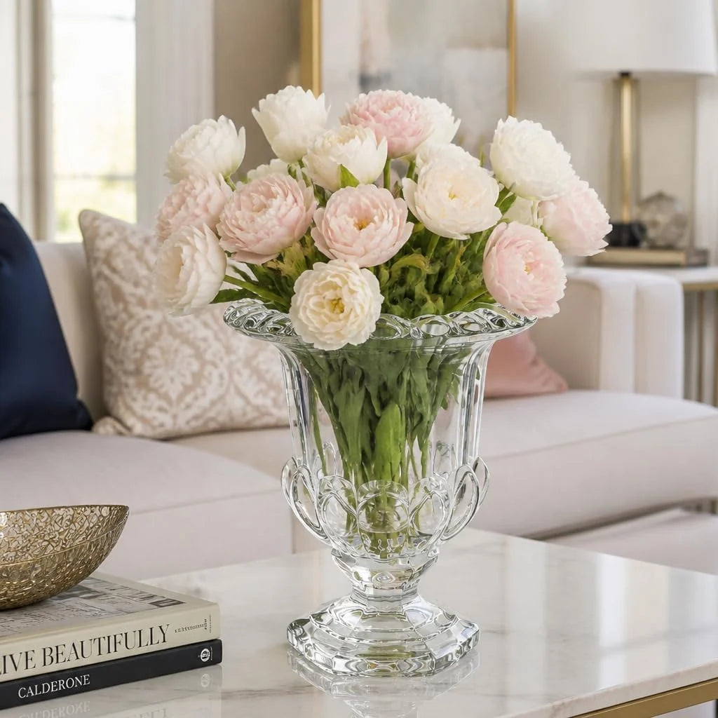 Glass Urn Vase - 8 inch Crystal Pedestal Centerpiece – image 2
