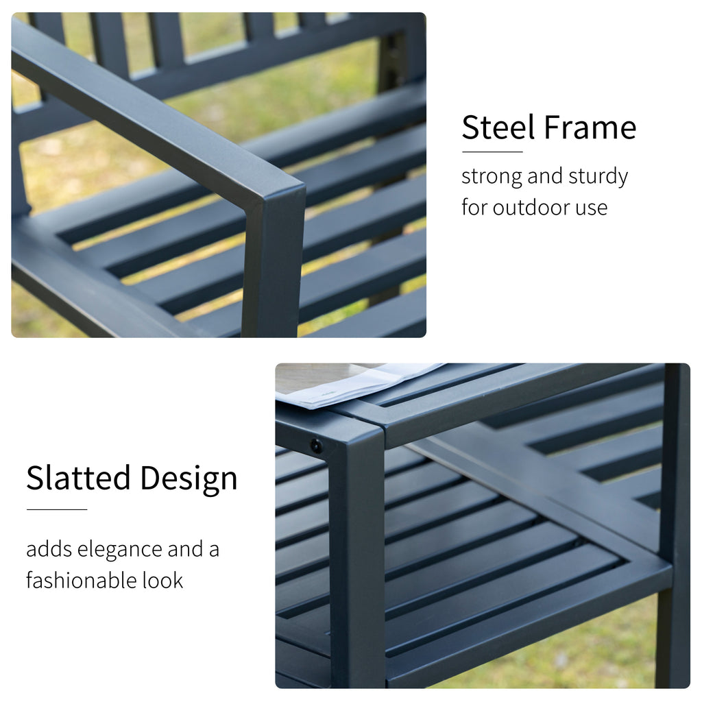 Metal Garden Bench with Center Table, 2-Seat Patio Tete-a-Tete – image 6