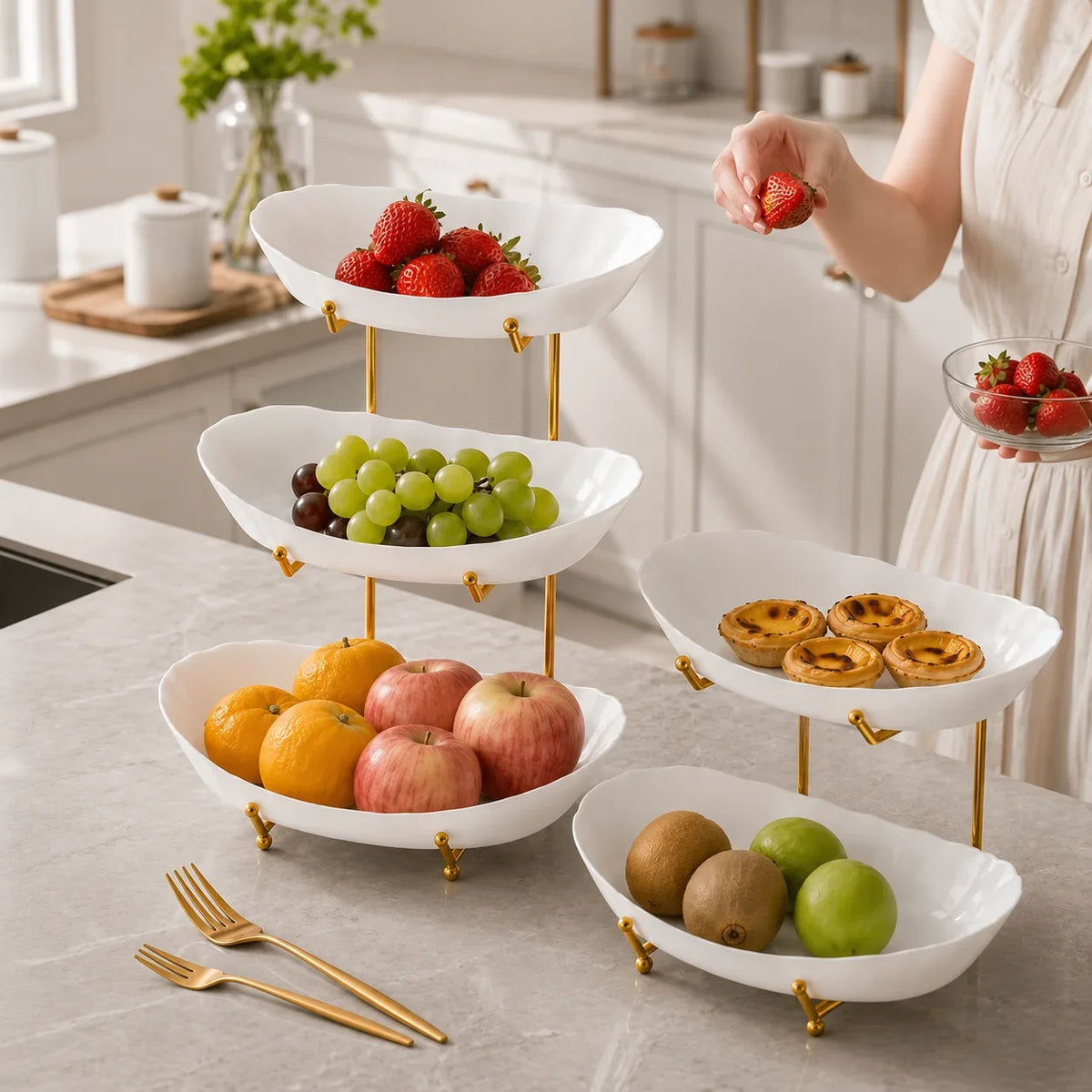 Fruit Bowl Stand 3-Tier with Metal Frame, Countertop Basket – image 2