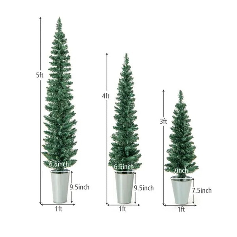 Potted Artificial Christmas Trees Set of 3 Porch Decor – image 3