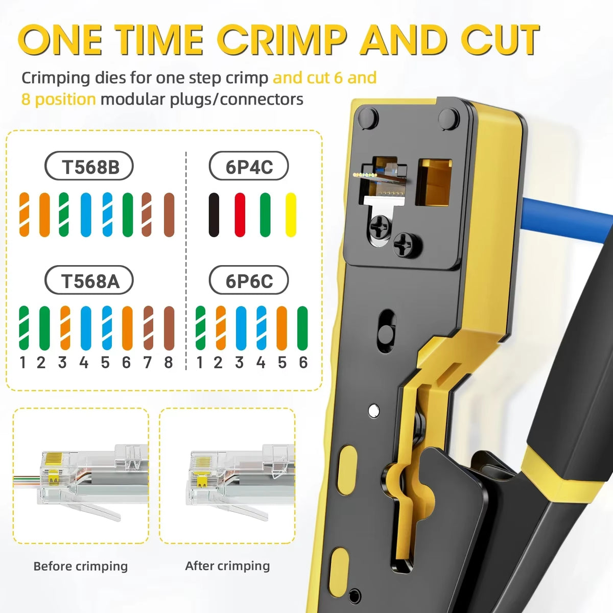 RJ45 Crimp Tool – Pass-Through Ethernet Crimper for Cat5e/Cat6 – image 4
