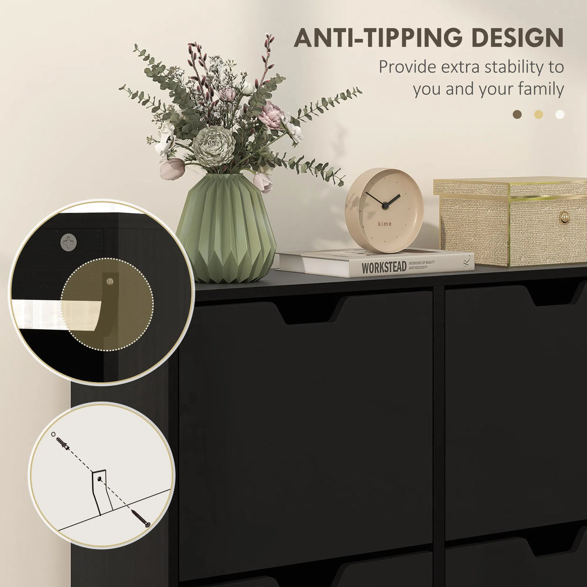 Shoe Cabinet with 4 Flip Drawers and Adjustable Shelf, Black – image 7