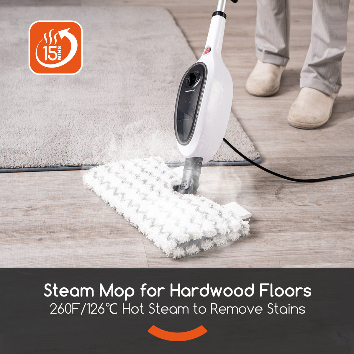 Steam Mop with 8 Attachments, 1200W Double-Sided Floor Steamer – image 8