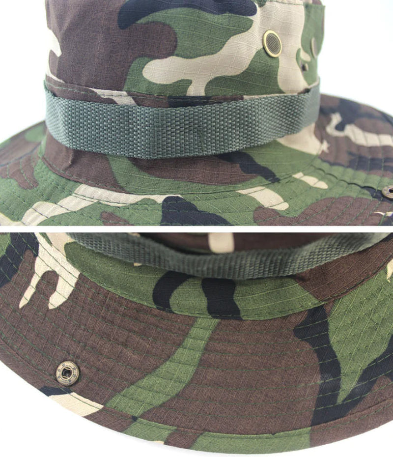 Work Sun Hat Camo Boonie - Wide Brim Outdoor Hat with Chin Strap
