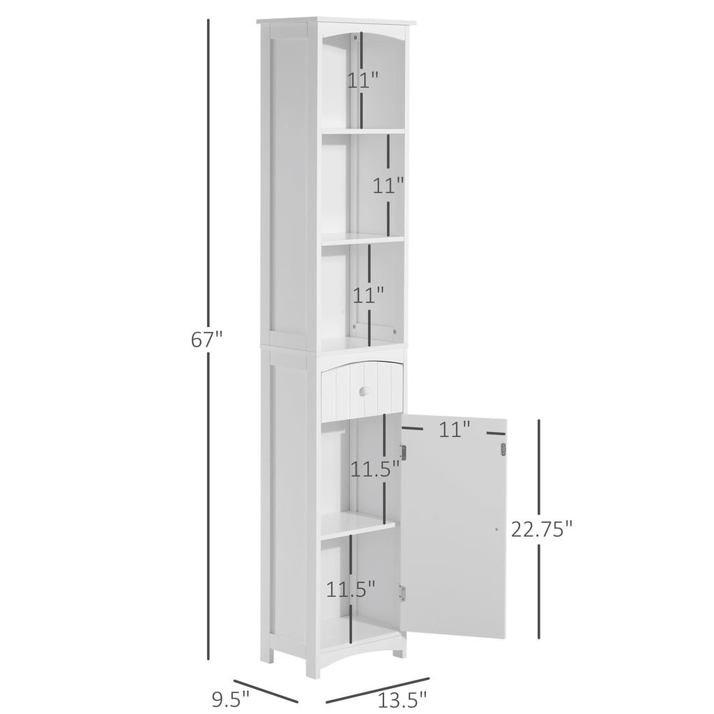 Tall Linen Tower Cabinet with 3 Shelves and Drawer, White – image 2