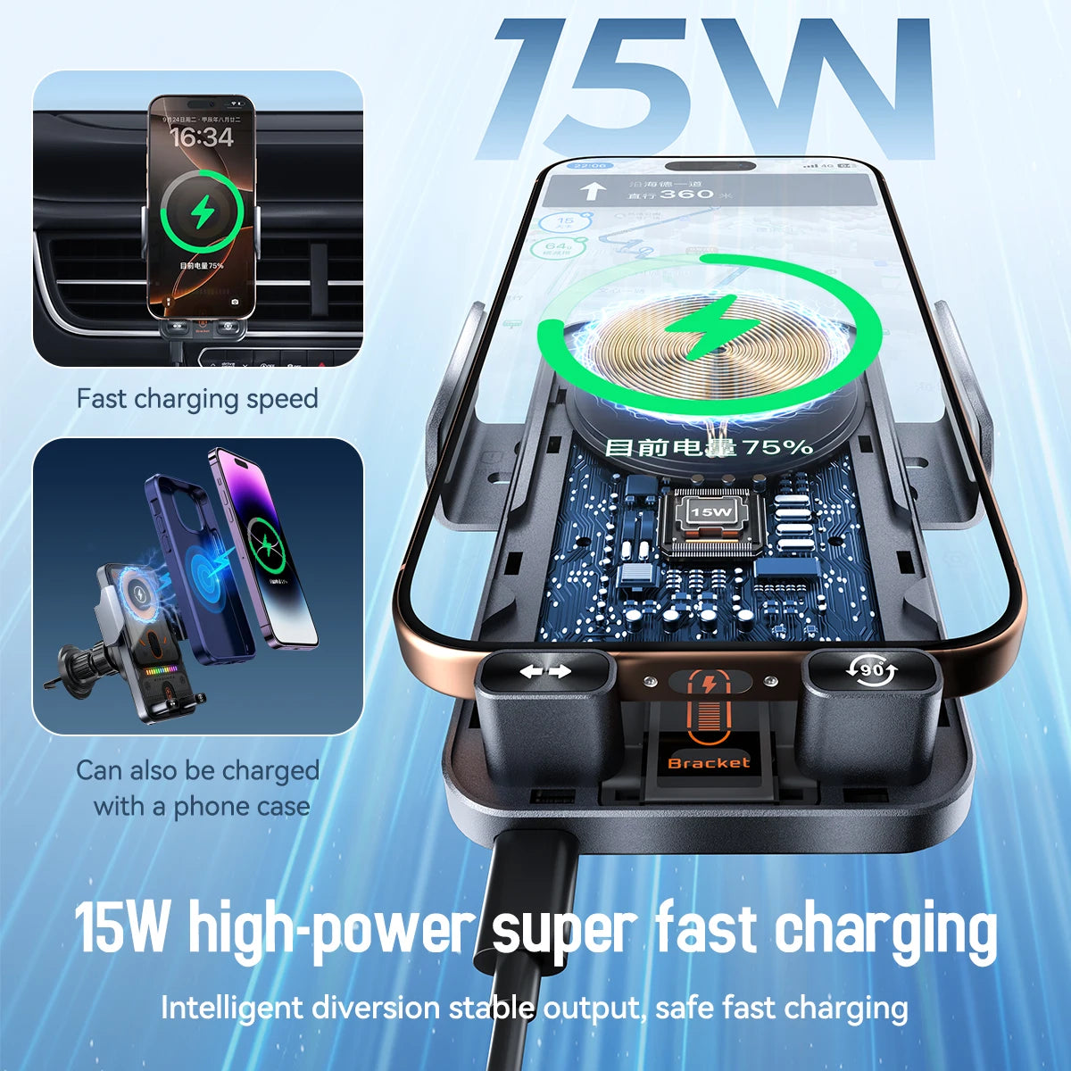 Auto-Clamping Wireless Car Charger Mount – 15W Vent Holder – image 6