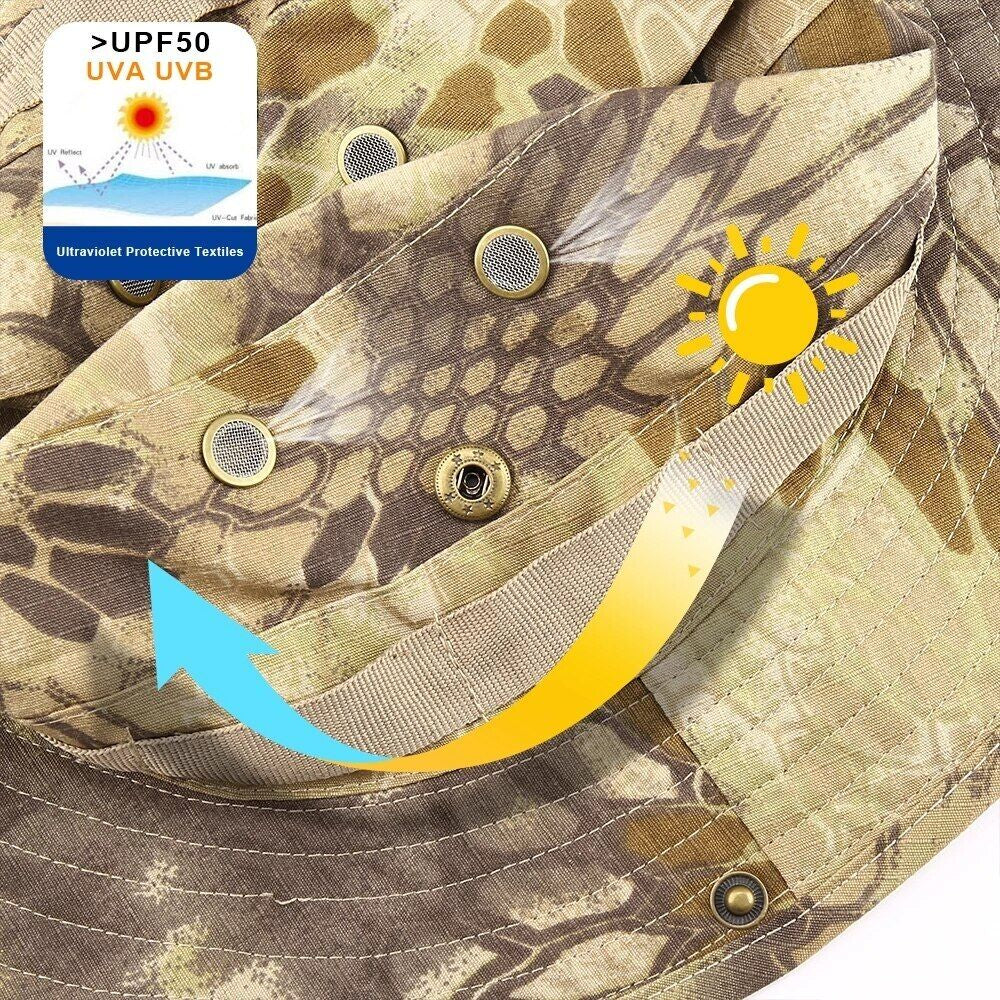 Work Sun Hat Camo Boonie - Wide Brim Outdoor Hat with Chin Strap