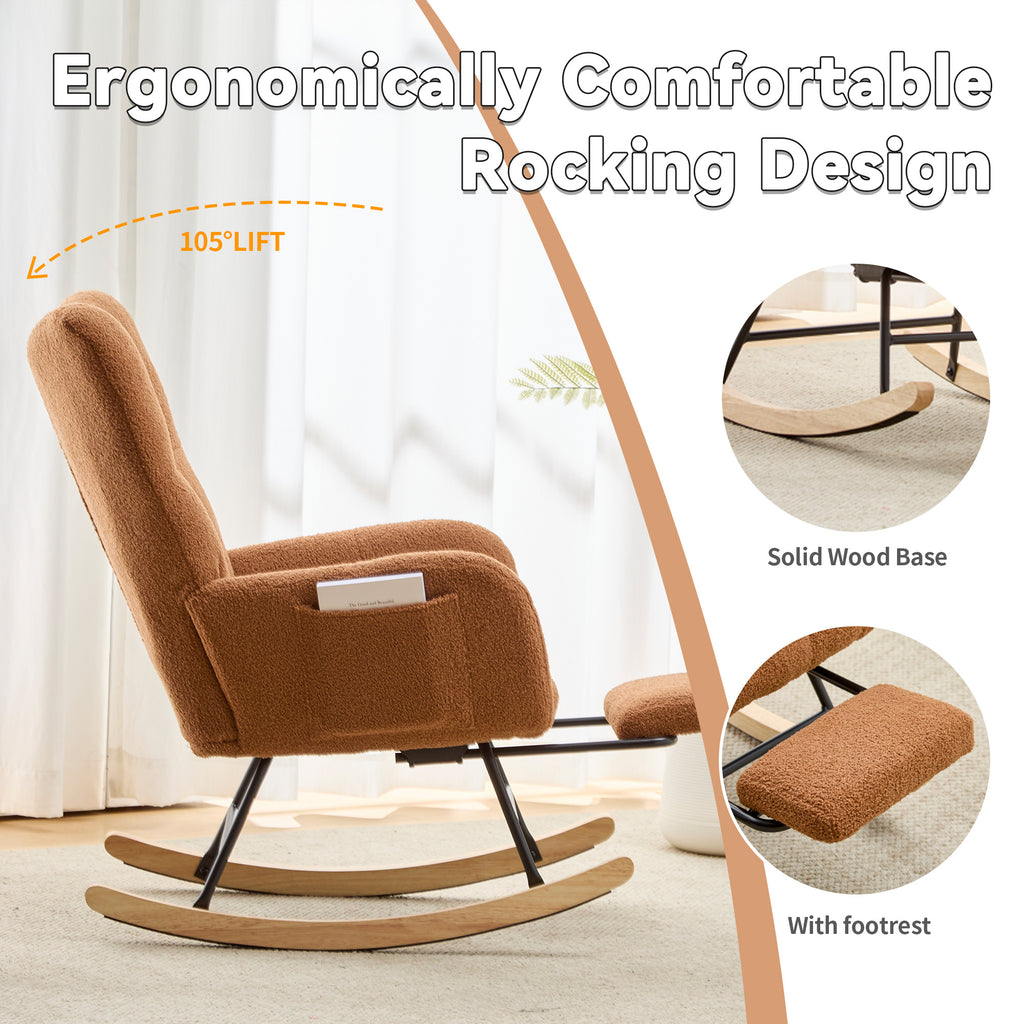 Teddy Fleece Wingback Nursery Glider Rocker with Ottoman Set – image 6