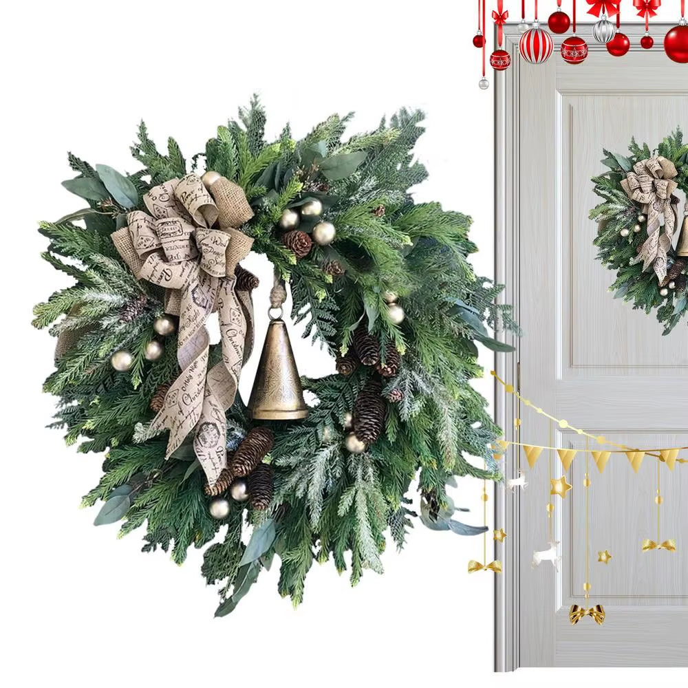 Christmas Door Wreath with Gold Bells and Red Berries, 15.75 in – image 1